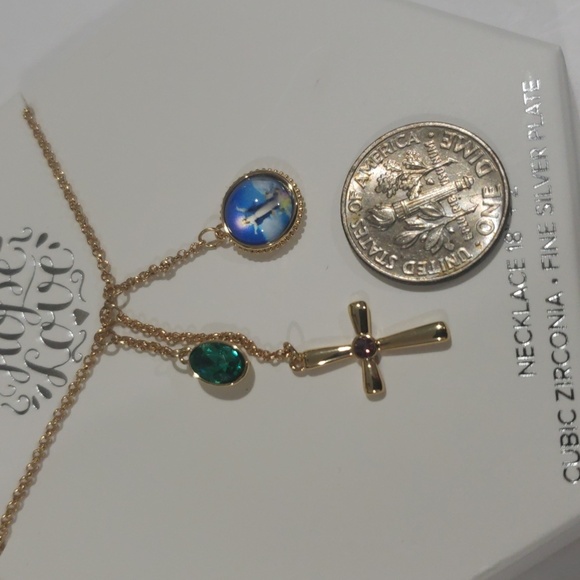 Elegant Gold tone w/ Drop Cross Charms Colorful Stones - Women's Fashion Jewelry - Picture 8 of 9